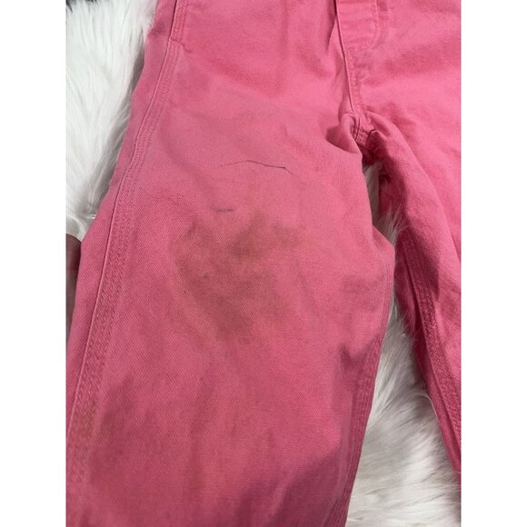 Carhartt Girls' Loose Fit Canvas Bib Overalls Solid Pink Lemonade Size 4T Stains - Picture 3 of 8